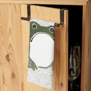 Grumpy Japanese Frog Toad 19th Century  Tea Towel