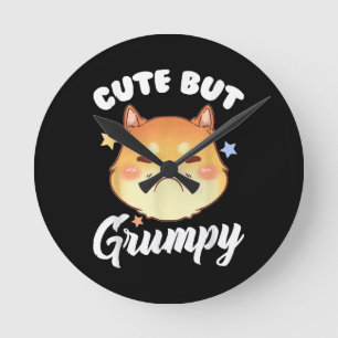  Grumpy Kitten Upset Pouting Cat Round Clock