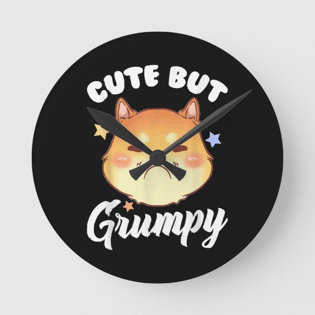 Grumpy Kitten Upset Pouting Cat Round Clock (Front)