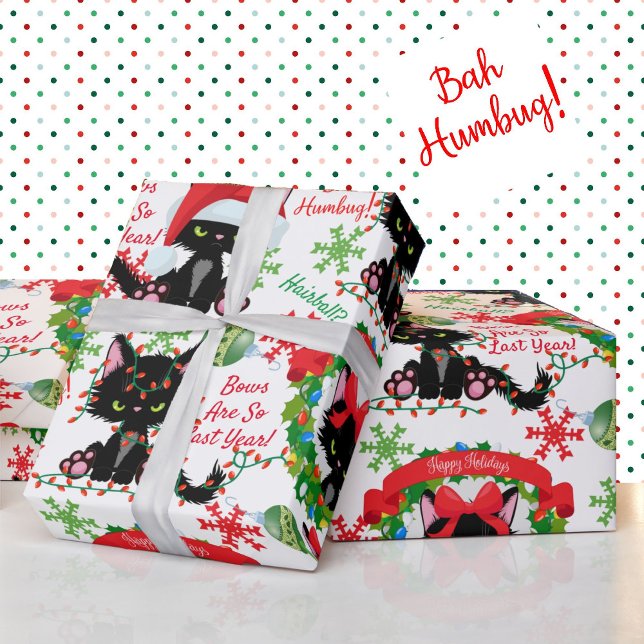 Grumpy Kitty Bah Humbug - Cat in Hats Bows Wrapping Paper (Creator Uploaded)