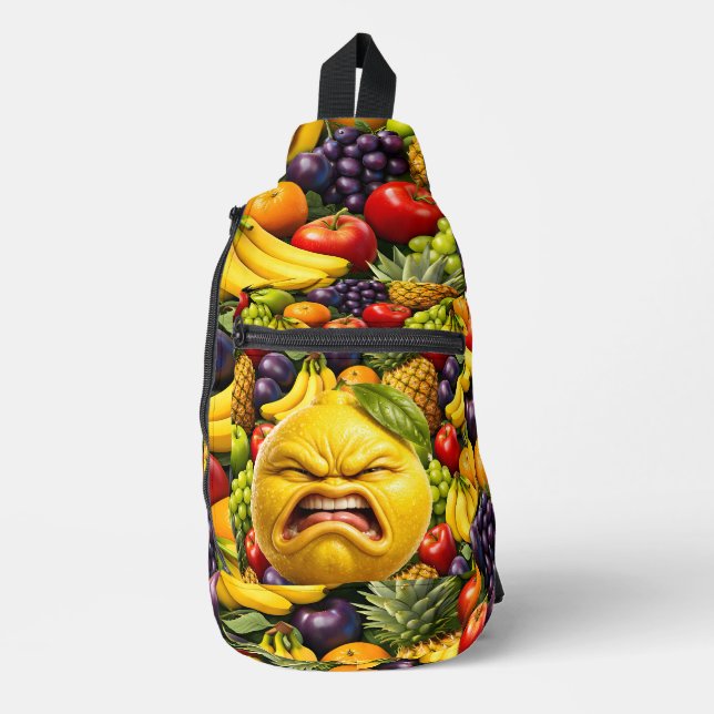 Grumpy lemon sour face fruit collage sling bag (Front)