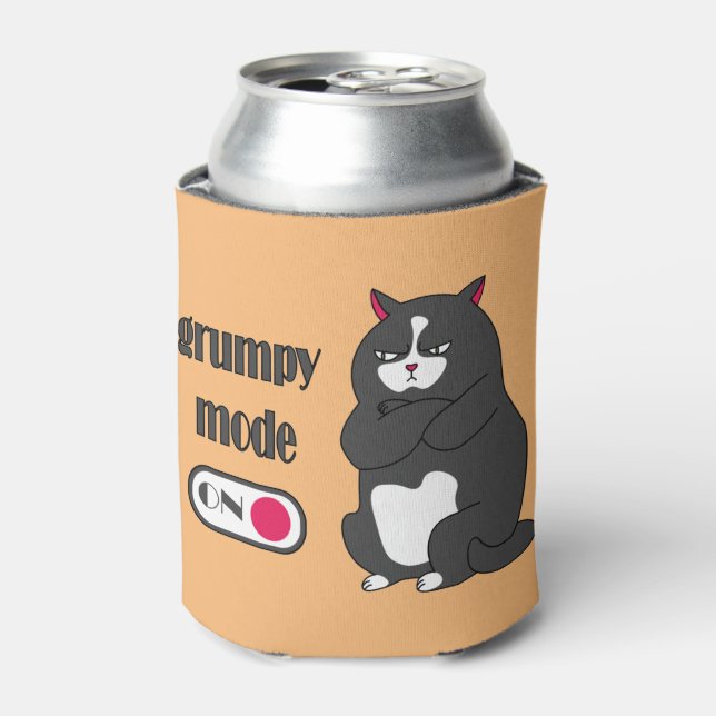 Grumpy mode on funny fat cat  can cooler (Can Front)