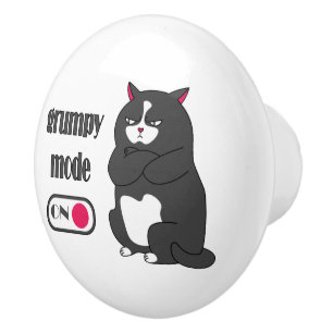 Grumpy mode on funny fat cat ceramic knob