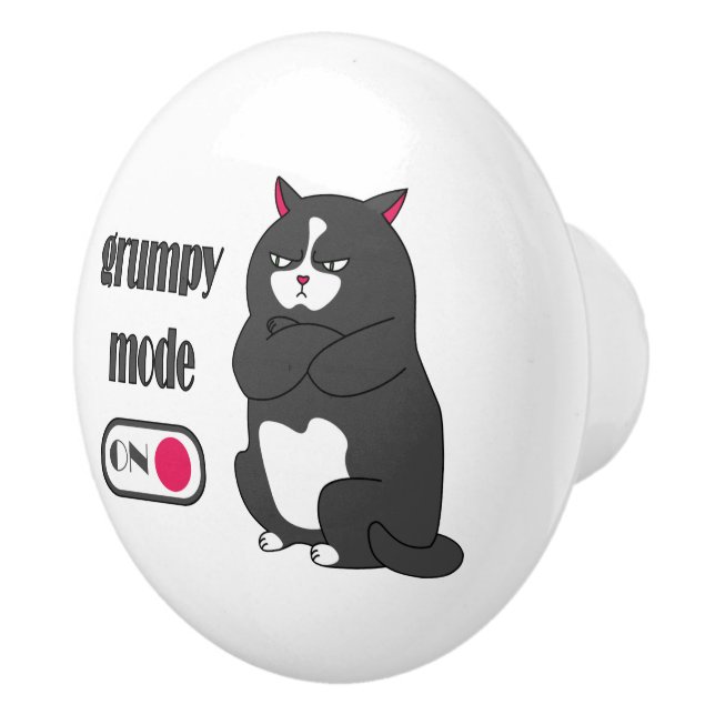 Grumpy mode on funny fat cat  ceramic knob (Right)