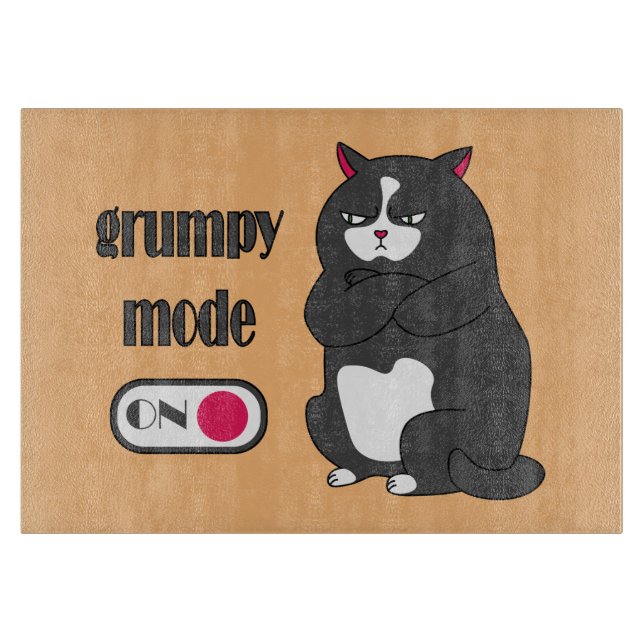 Grumpy mode on funny fat cat  cutting board (Front)