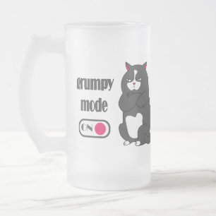 Grumpy mode on funny fat cat frosted glass beer mug