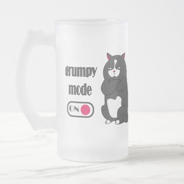 Grumpy mode on funny fat cat   frosted glass beer mug (Left)