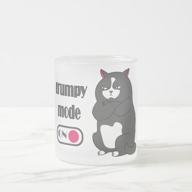 Grumpy mode on funny fat cat  frosted glass coffee mug (Center)