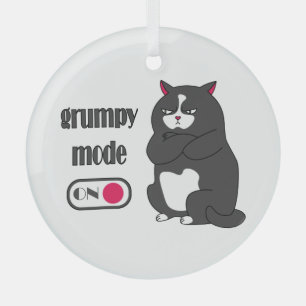 Grumpy mode on funny fat cat  glass tree decoration