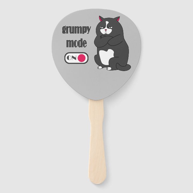Grumpy mode on funny fat cat  hand fan (Front)