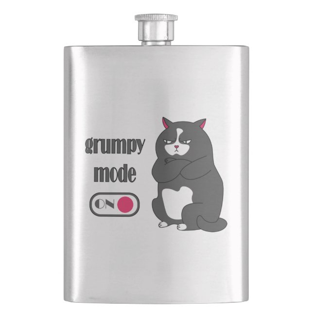 Grumpy mode on funny fat cat  hip flask (Front)