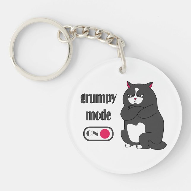Grumpy mode on funny fat cat  key ring (Front)