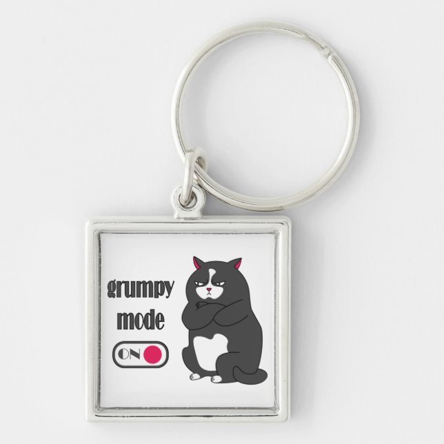 Grumpy mode on funny fat cat  key ring (Front)