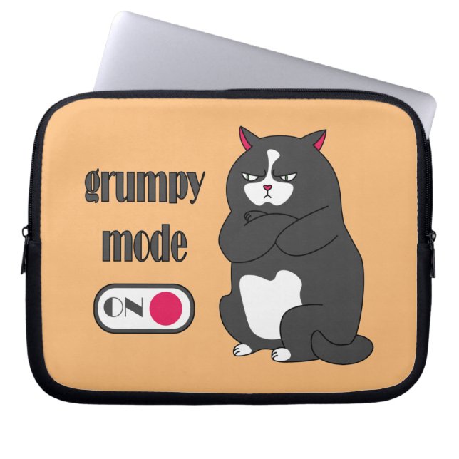 Grumpy mode on funny fat cat   laptop sleeve (Front)