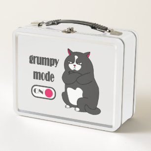 Grumpy mode on funny fat cat metal lunch box