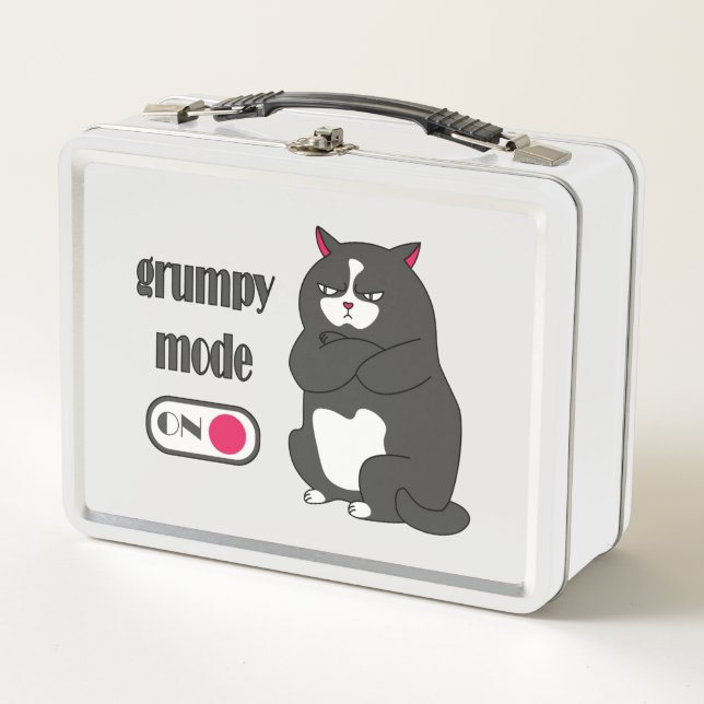Grumpy mode on funny fat cat  metal lunch box (Front)