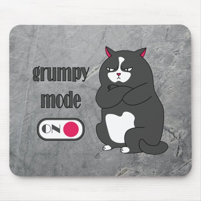 Grumpy mode on funny fat cat  mouse mat (Front)