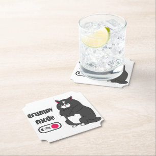 Grumpy mode on funny fat cat paper coaster