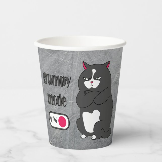 Grumpy mode on funny fat cat paper cups (Front)