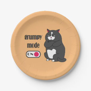 Grumpy mode on funny fat cat  paper plate