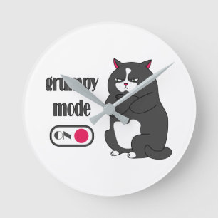 Grumpy mode on funny fat cat round clock