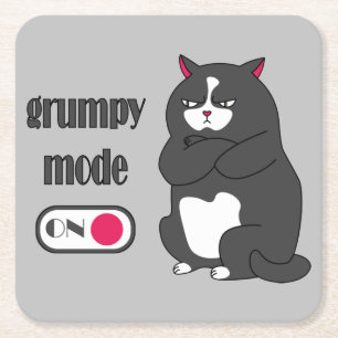 Grumpy mode on funny fat cat square paper coaster