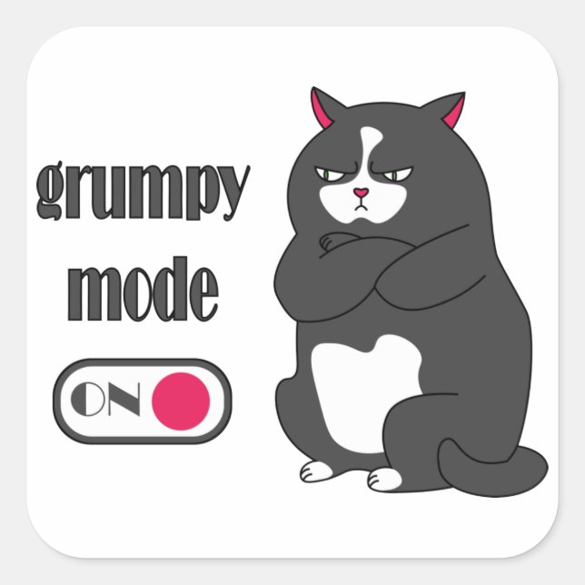 Grumpy mode on funny fat cat  square sticker (Front)