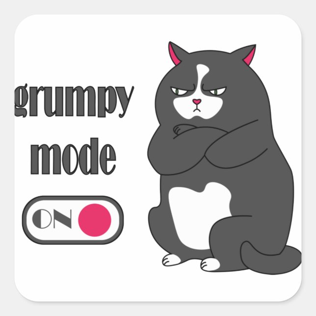 Grumpy mode on funny fat cat  square sticker (Front)