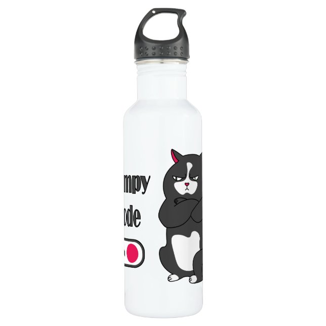 Grumpy mode on funny fat cat  stainless steel wate 710 ml water bottle (Front)