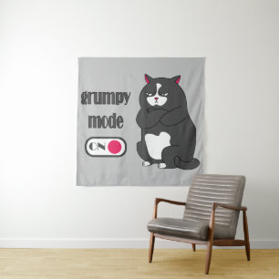 Grumpy mode on funny fat cat   tapestry