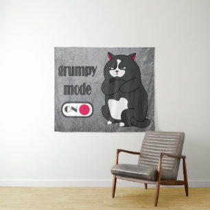 Grumpy mode on funny fat cat   tapestry