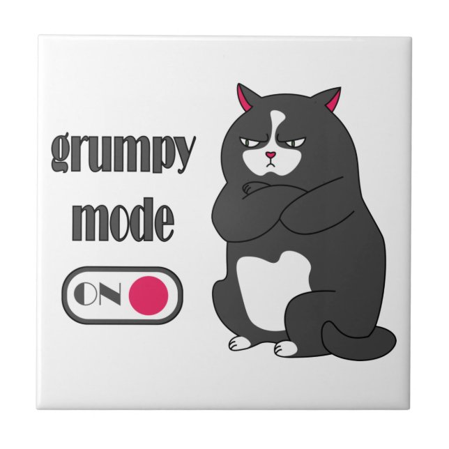 Grumpy mode on funny fat cat  tile (Front)