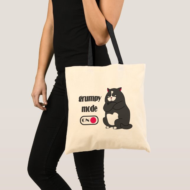 Grumpy mode on funny fat cat  tote bag (Front (Product))