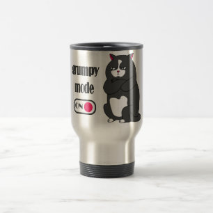 Grumpy mode on funny fat cat   travel mug