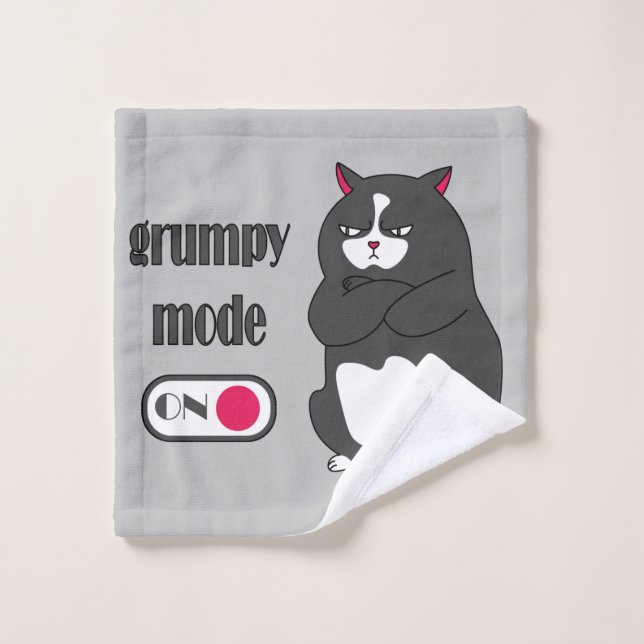 Grumpy mode on funny fat cat  wash cloth (Wash Cloth)