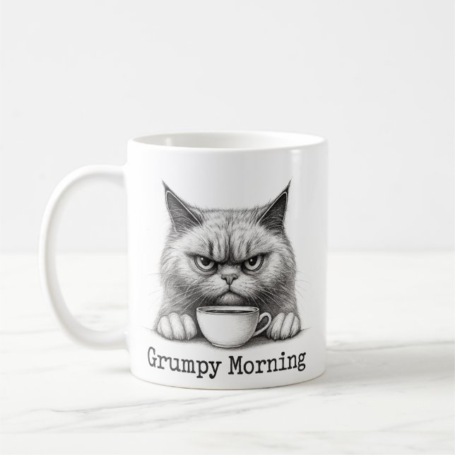 Grumpy Morning Cat Coffee Mug (Left)