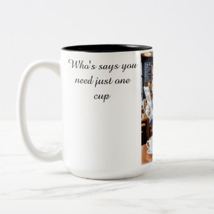 Grumpy Office Cat at coffee shop Two-Tone Coffee Mug