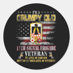 Grumpy Old 11th Signal Brigade Veteran Us Flag Vet Classic Round Sticker