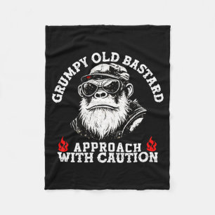 Grumpy old approach with caution monkey on back fleece blanket