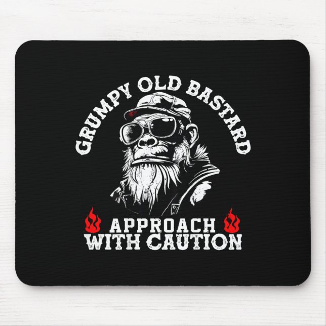 Grumpy Old Approach with Caution Monkey On Back Mouse Mat (Front)