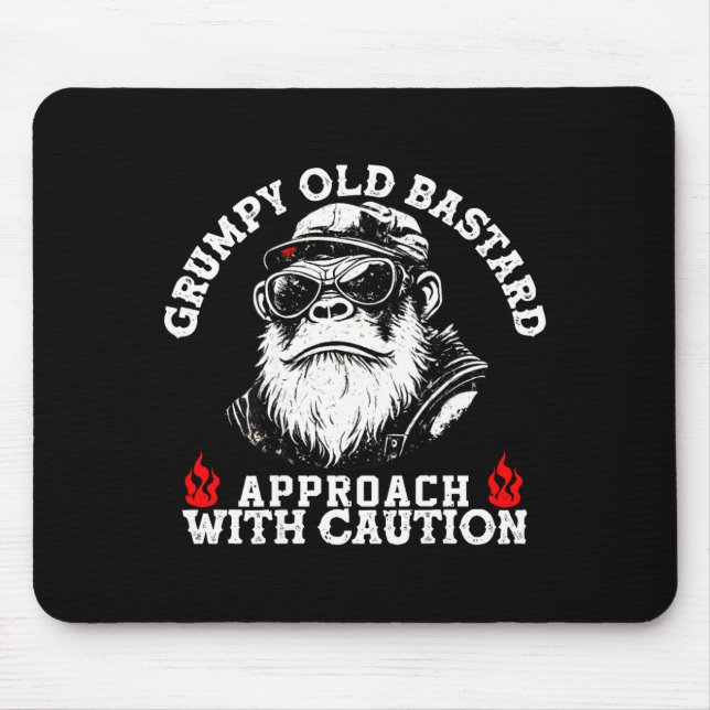 Grumpy old approach with caution monkey on back  mouse mat (Front)
