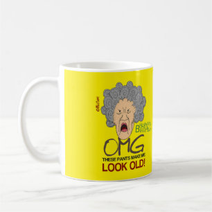 Grumpy old lady yellow birthday cartoon coffee mug