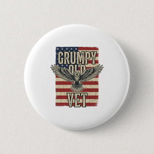 Grumpy Old Vet Patriotic Eagle Flag Shirt Design 6 Cm Round Badge