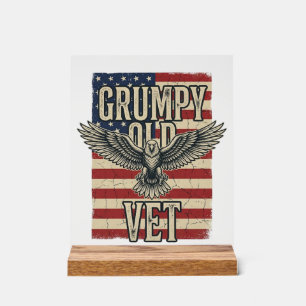 Grumpy Old Vet Patriotic Eagle Flag Shirt Design Acrylic Sign