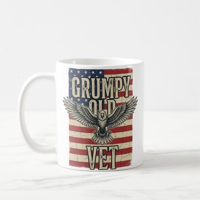 Grumpy Old Vet Patriotic Eagle Flag Shirt Design Coffee Mug (Left)