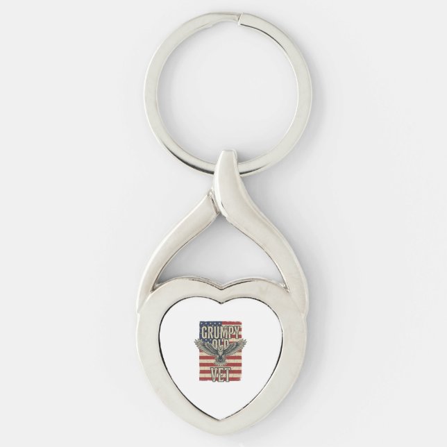 Grumpy Old Vet Patriotic Eagle Flag Shirt Design Key Ring (Front)
