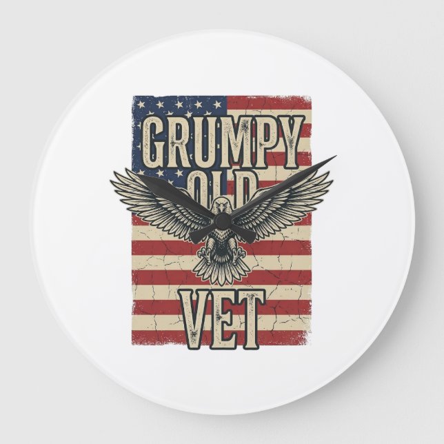 Grumpy Old Vet Patriotic Eagle Flag Shirt Design Large Clock (Front)