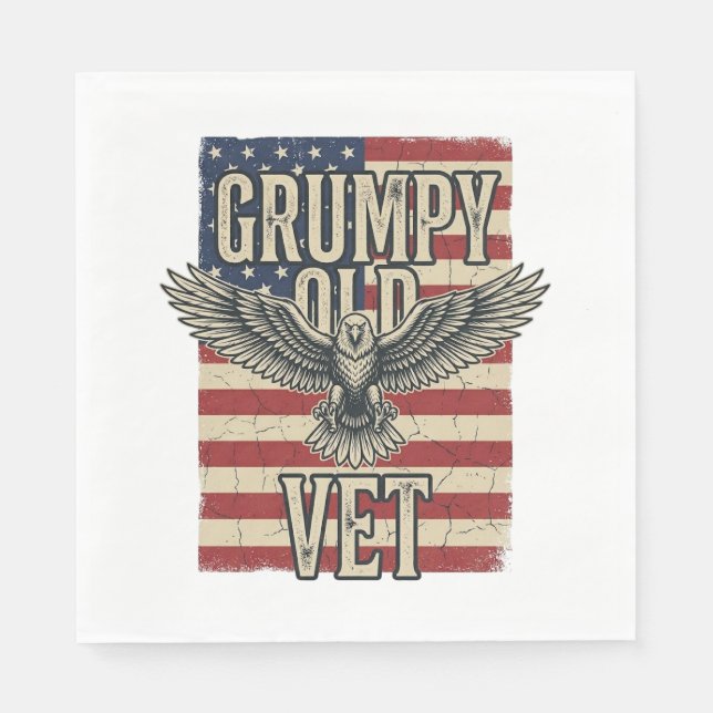 Grumpy Old Vet Patriotic Eagle Flag Shirt Design Napkin (Front)