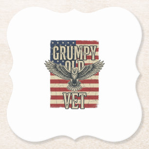 Grumpy Old Vet Patriotic Eagle Flag Shirt Design Paper Coaster