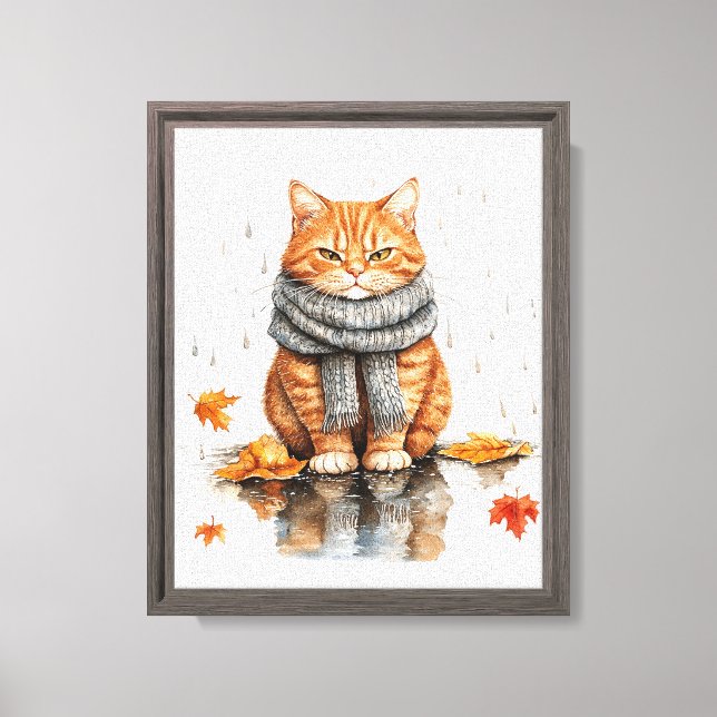 Grumpy Orange Cat in Rain Canvas Print (Front)